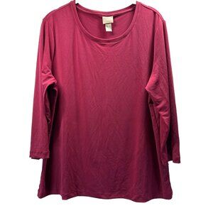 Chicos Women's Top Size Large Solid Pink Slinky 3/4 Sleeves Pullover Stretch